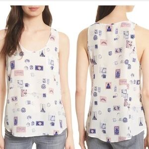 Silk France post card print tank blouse (size medium)